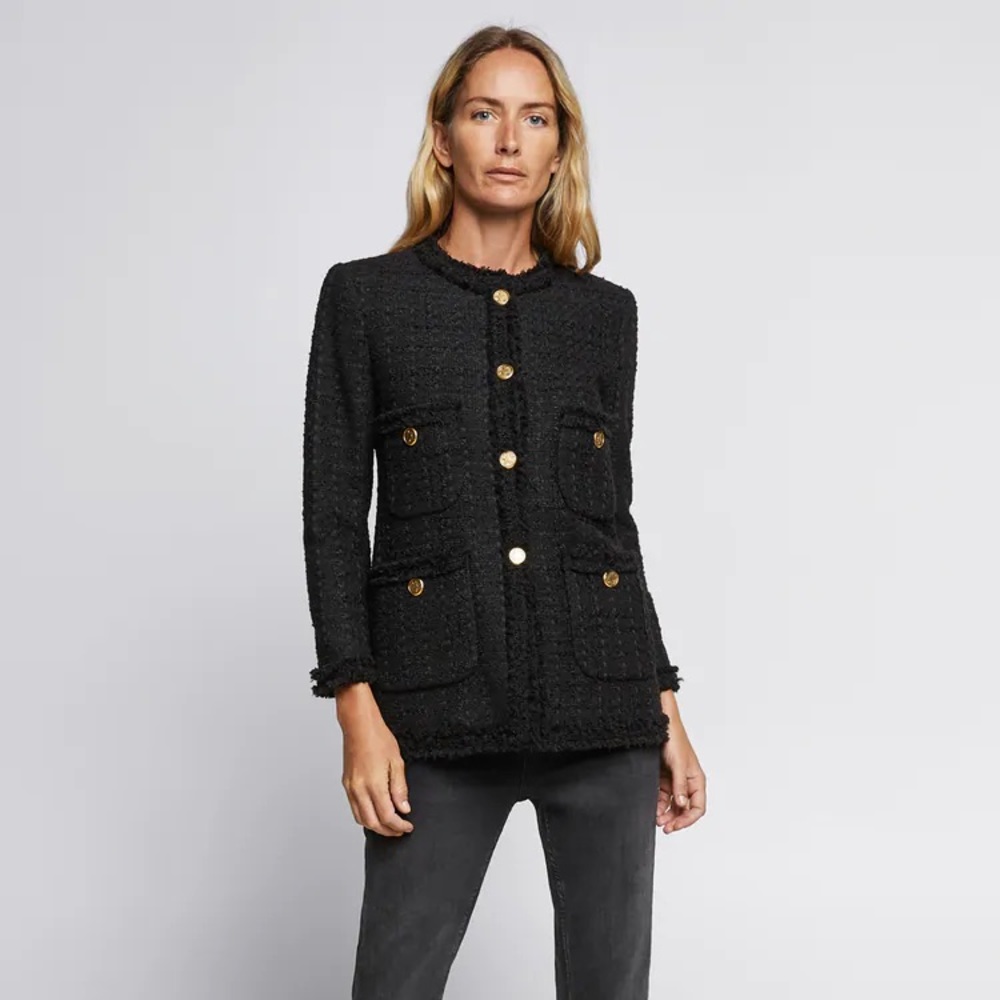 Zara Woman Tweed Jacket Coat Frayed
